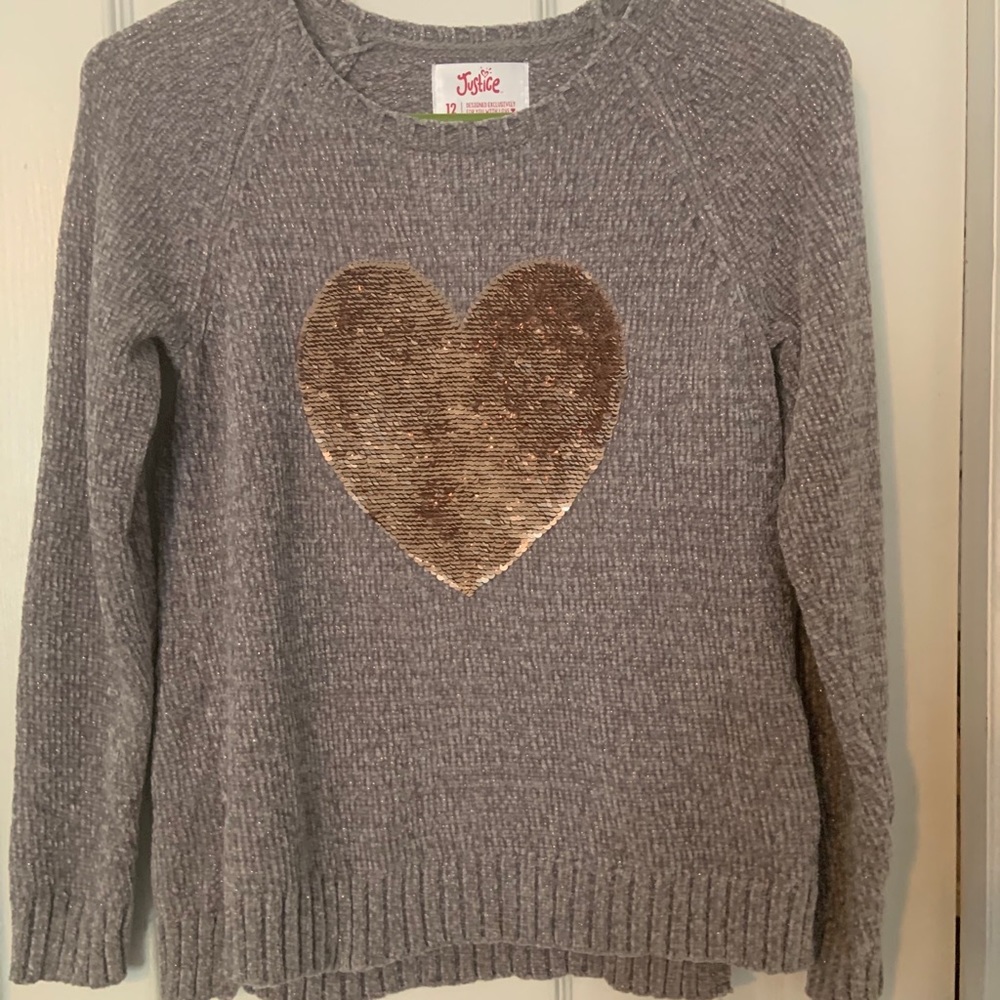 Justice gray heart sweater